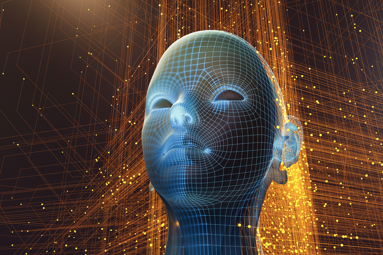 Abstract futuristic cyborg AI head